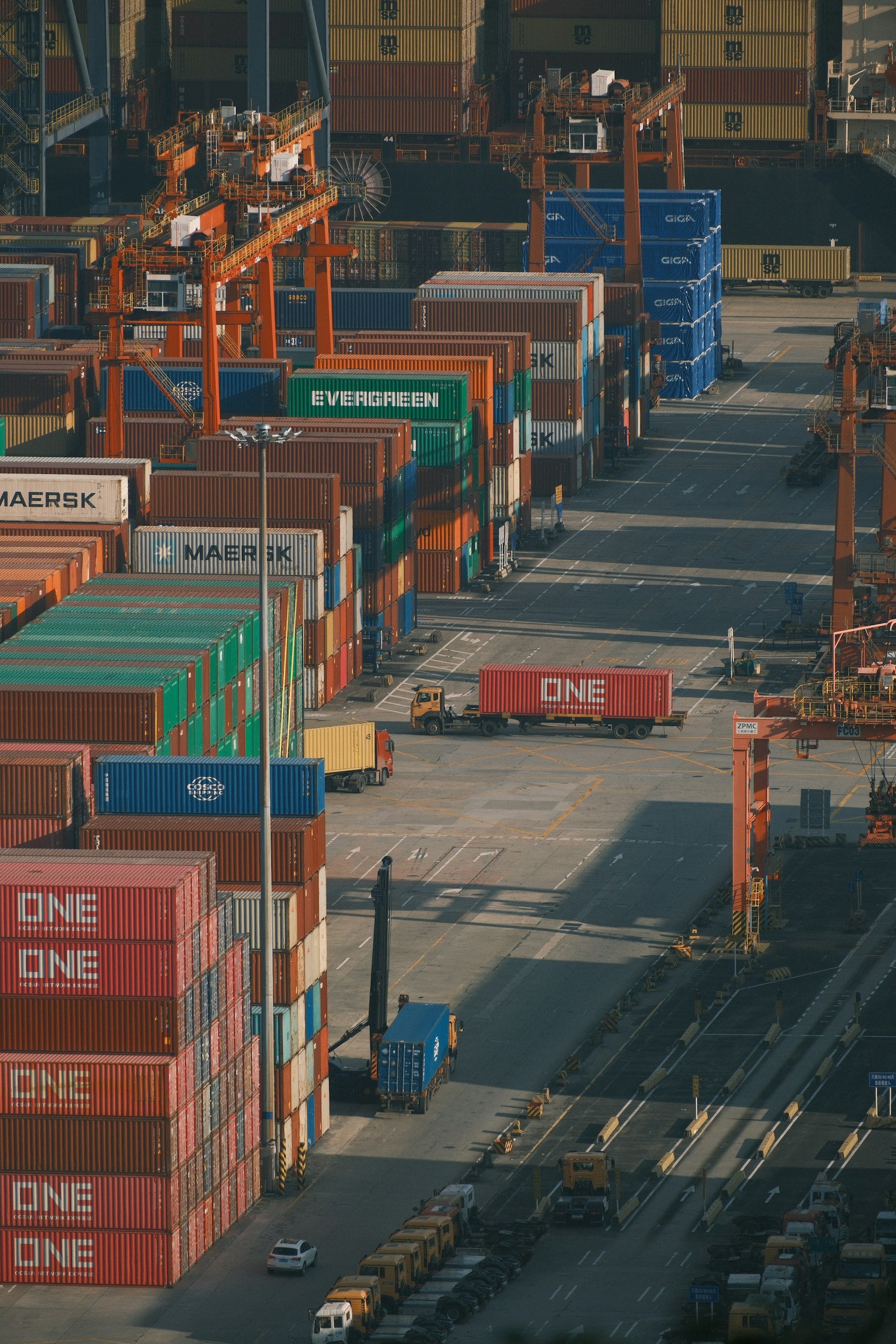 Containers stacked at a port